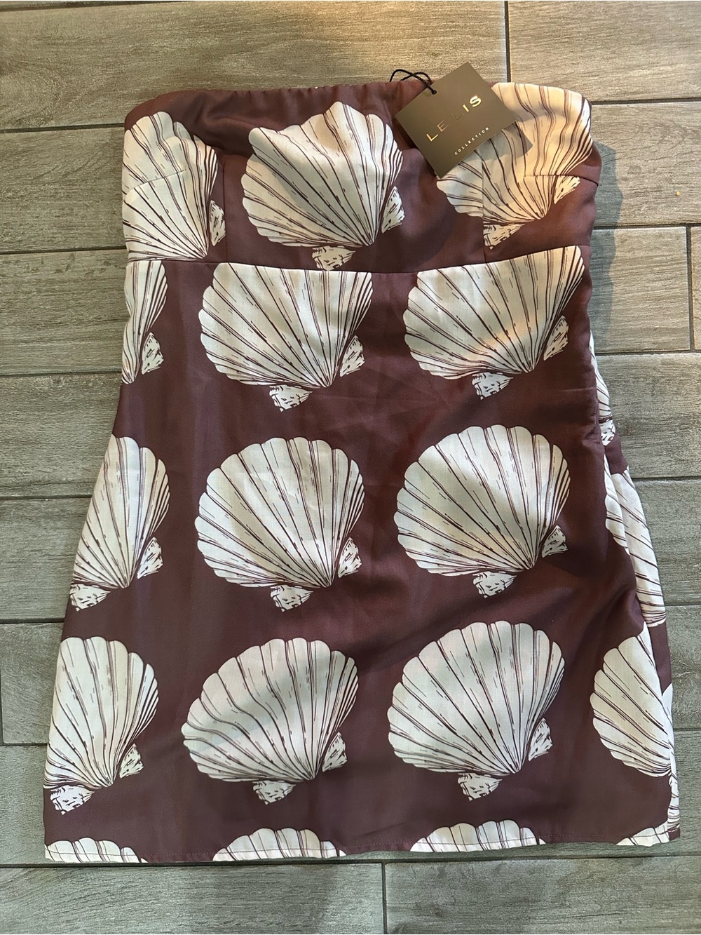 Le Lis Strapless Shell-Print Mini Dress in Brown and Cream